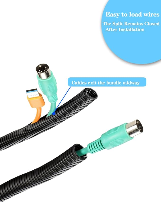 1/4 Inch Wire Loom Split Tubing - 33ft Cord Protector Electric Wires Covers, Automotive Wire Flexible Conduit, Plastic Wire Cover