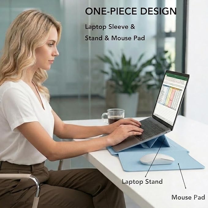 13 Inch Laptop Sleeve for Mac NEO, Precision-Fit Leather Case with Stand and Mouse Pad, Slim Protective Computer Sleeve with Accessory Pouch, Soft Lining(Sky Blue, 13 Inch)