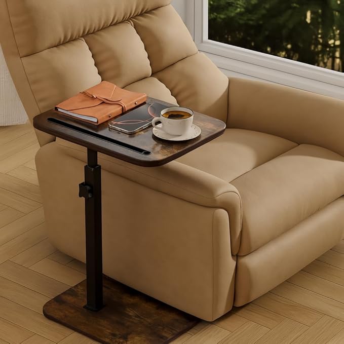 360° Swivel Sofa Side Table for Couch - Set of 2 - Adjustable Height Laptop Table for Work, TV Trays Table for Snacks Reading fits Bed Chair with Phone & Tablet Slot