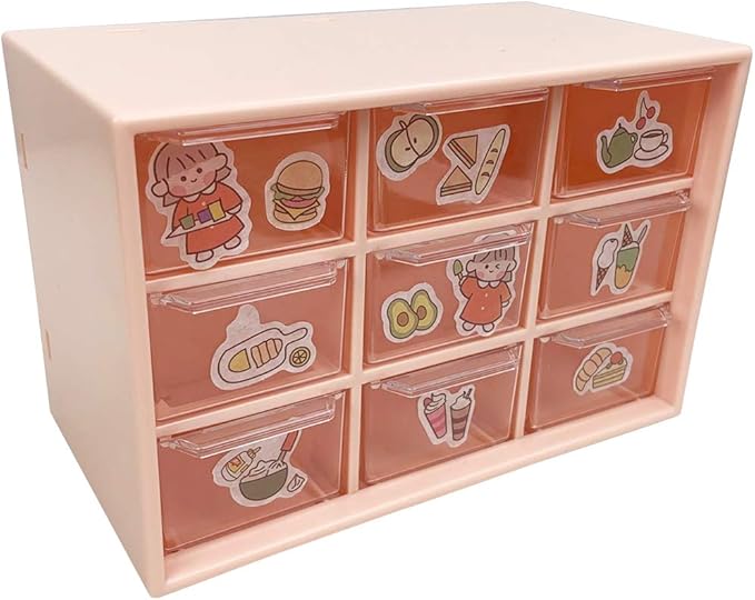 SITAKE Mini Plastic Drawer Organizer, Art Craft Organizers and Storage Used In Desk, Vanity in Home Or Office, 9 Removable Drawers for DIY Crafts, Art Supply, Office Supplies and Jewelry (Pink)