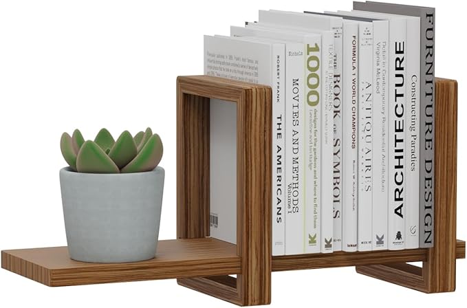 100% Solid Wood Adjustable Desktop Bookshelf, Retro Tabletop Bookshelf, Desk Shelf Holder for Living Room, Home, Office, Perfect for Magazine, Books, Cookbooks, No Tools Required to Assemble (Brown)