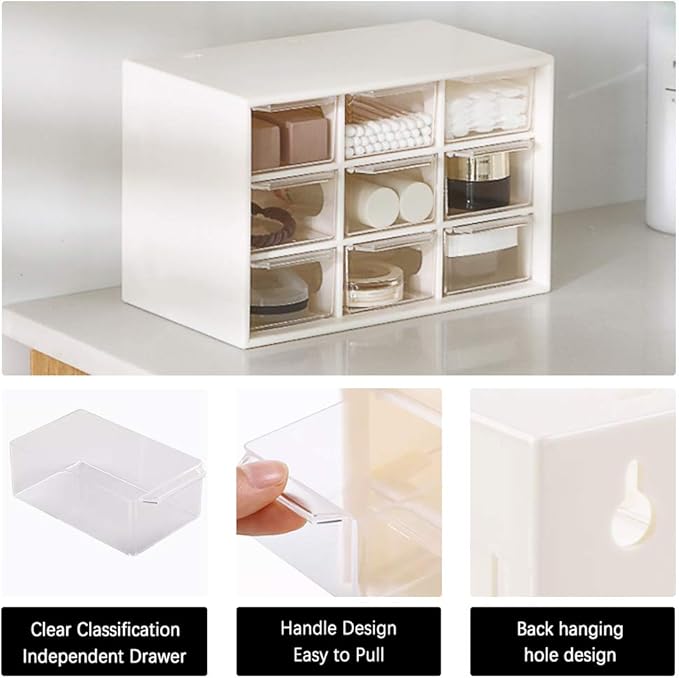 SITAKE Mini Plastic Drawer Organizer, Art Craft Organizers and Storage Used In Desk, Vanity in Home Or Office, 9 Removable Drawers for DIY Crafts, Art Supply, Office Supplies and Jewelry (Pink)