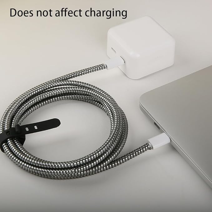 4.8M(15.75FT) Spiral Cable Protector, Multicolor Suitable for Most Phone/Pad/Laptop USB Wire Cord Savers Protection Cover Anti-Break Wrap Charger Data Line Cables Sleeves, Laser Black