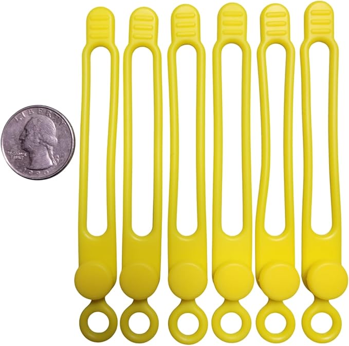 Set of 6 Yellow Silicone Cable Straps Organizer, Wire Management Ties for Bundling Phone Charger Cables, Earphones, Computer Cords, Organize Home Office (Yellow6)