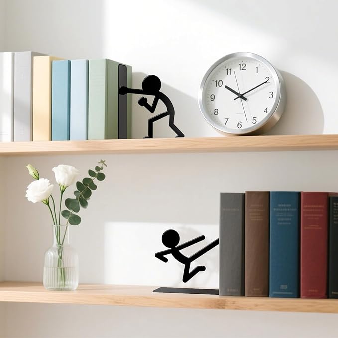 Metal Bookends Martial Arts People Bookends Decorative Cute Book Ends for Shelves Bookshelf Reading Decor Bookshelf Decor Space-Saving Desk Organizer for Book Lovers Gift