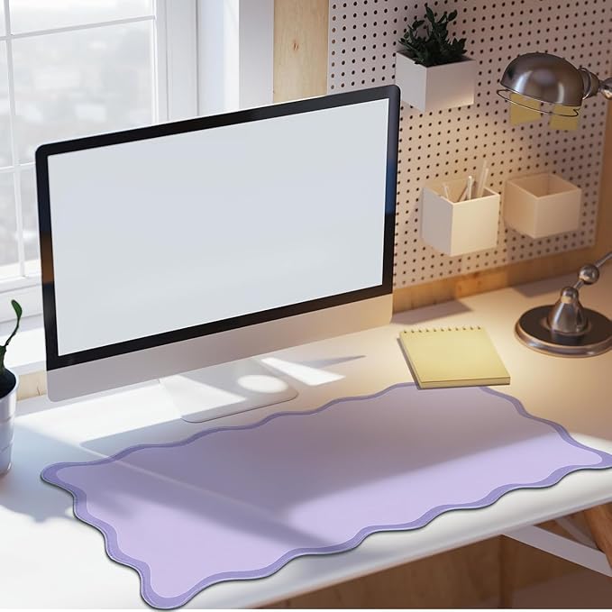 Hahafelt Scalloped Desk Mat Large Desk Pad Cute Coquette Table Mat Aesthetic Preppy Table Make up Pad Nonslip 2026 Graduation Gift with Stitching Waterproof Gaming(Purple,36 x 17 Inches)