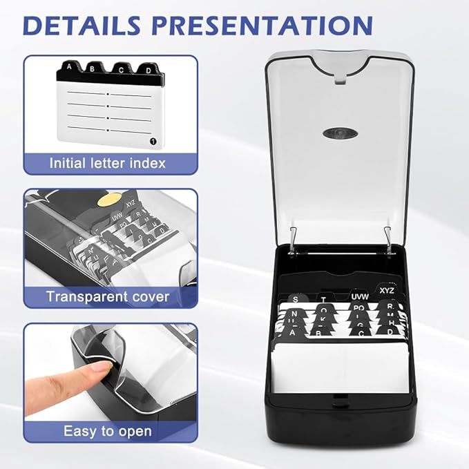 Business Card Holder, 350-Card Capacity Business Card File Plastic Storage Box with Transparent Tilted Lid, Dust-Proof Desktop Organizer for Office Reception(SIZE:M)