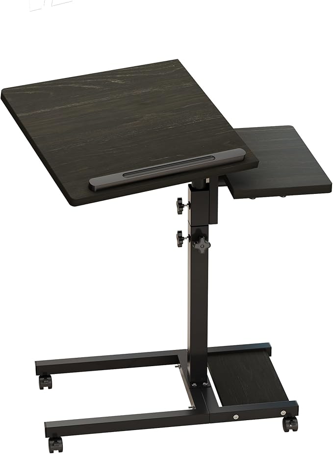 LINGMI Mobile Height Adjustable Laptop Desk with Mouse Pad, Portable Laptop Desk Rolling Tiltable Table with Small Side Table for Couch,Rolling Computer Stand