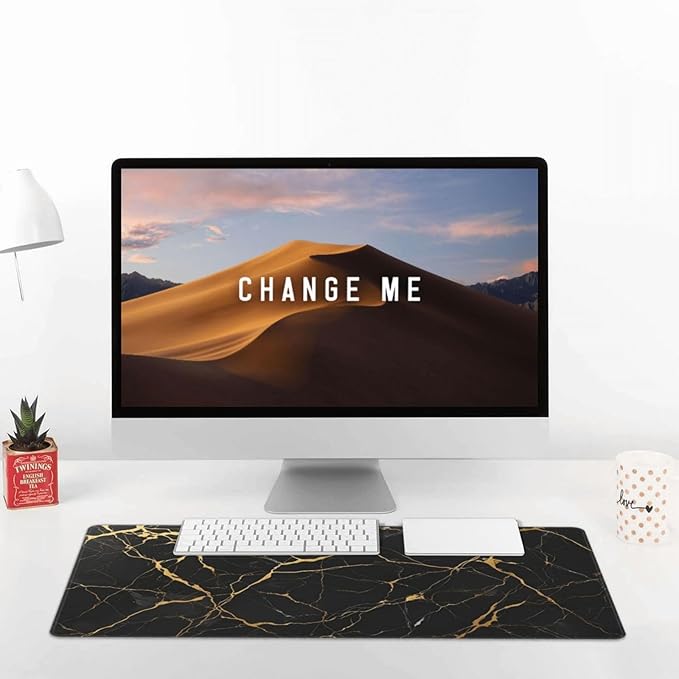 Black Marble Texture Large Mouse Pad & Desk Mat Extended Mousepad with Stitched Edges Non-Slip Rubber Base Laptop Computer Keyboard Pad for Gaming, Office & Home Decor, XXL - 29.5" X 15.8"