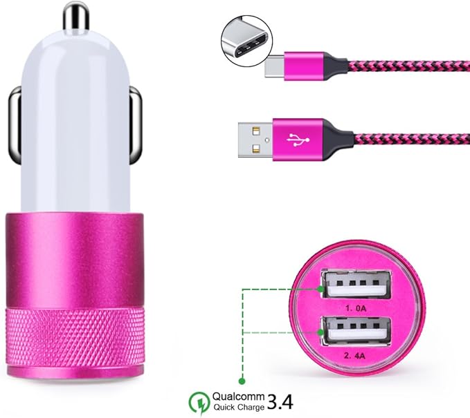 USB Typc C Car Charge,HUHUTA Dual Port Car Charger Plug with 6ft USB C Charger Cable Replacement for Samsung Galaxy S10/S9/S8 Plus,MacBook,LG G6 V20 G7 V30 V40, Google Pixel,Nexus 6P 5X