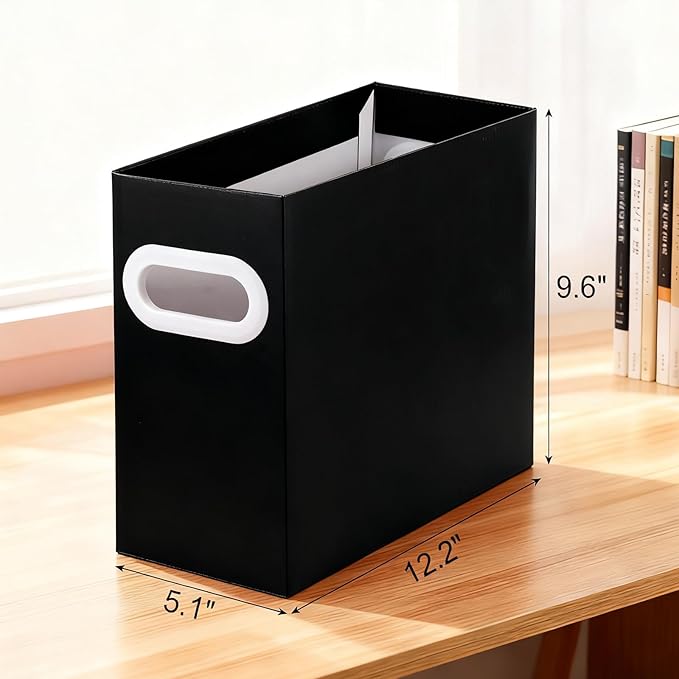 Black Cardboard File Organizer, Storage Box for Hanging File Folders Letter Size, Portable Document Organizer with Handle for Home, School, or Office