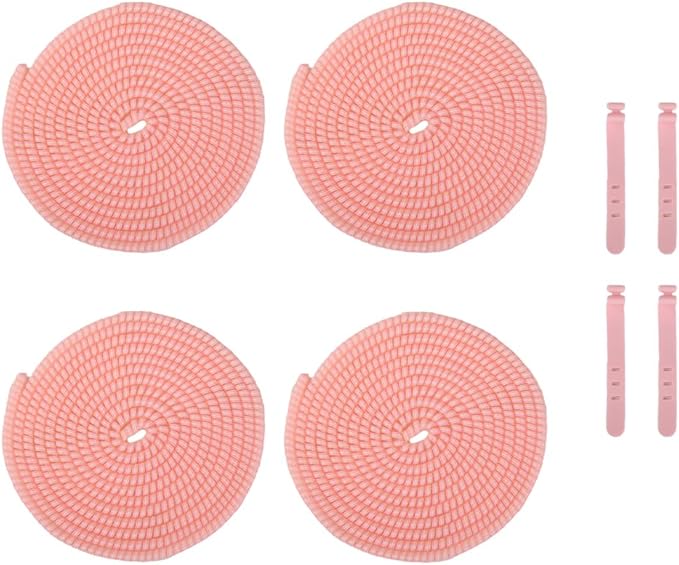 4pcs 1.6M(5.25FT) Spiral Cable Protector, Multicolor Suitable for Most Phone/Pad/Laptop USB Wire Cord Savers Protection Cover Anti-Break Wrap Charger Data Line Cables Sleeves, Ordinary Pink