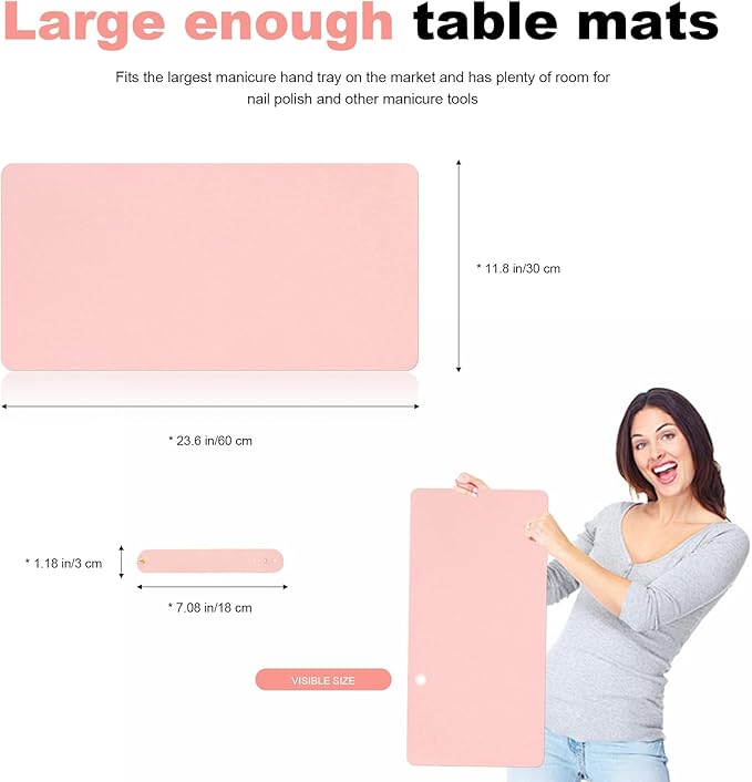 Foldable Nail Mat for Table, Waterproof PU Leather Manicure Pad, Non-Slip Desk Protector for Nail Tech & Salon, Portable Easy Clean Large 60x30cm Nail Art Station Mat (Pink)