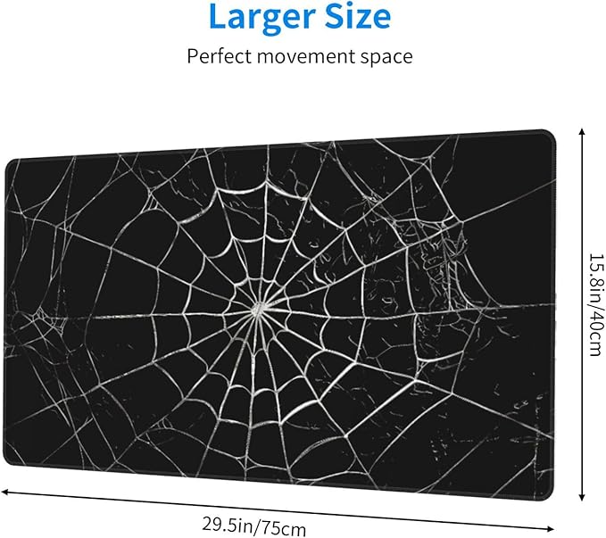 Black Spider Web Large Mouse Pad & Desk Mat Extended Mousepad with Stitched Edges Non-Slip Rubber Base Laptop Computer Keyboard Pad for Gaming, Office & Home Decor, XXL - 29.5" X 15.8"
