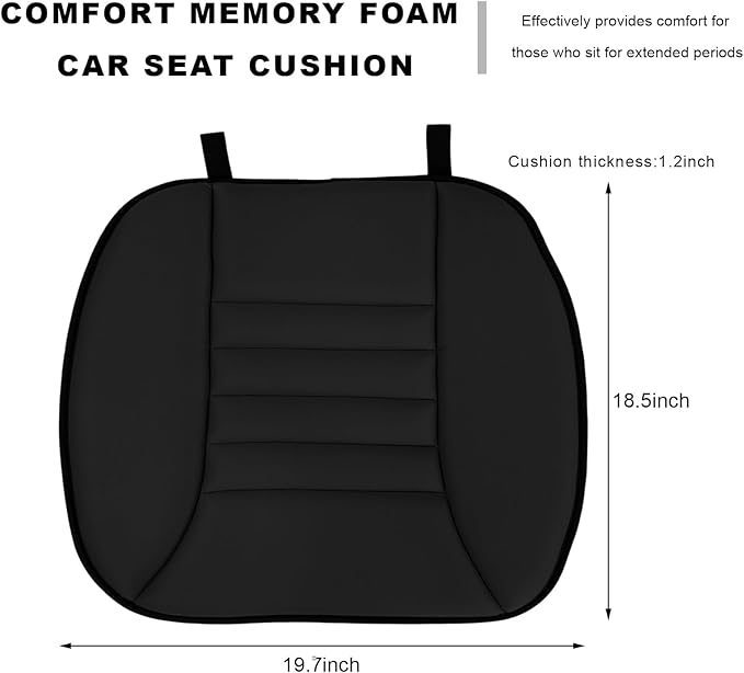 Car Seat Cushion, 1.2" Thick Comfortable Memory Foam Driver Seat Pad with Nonslip Bottom, Breathable Chair Bottom Mat Pressure Relief Pad for Truck SUV Sedan, Car Accessories (Black)