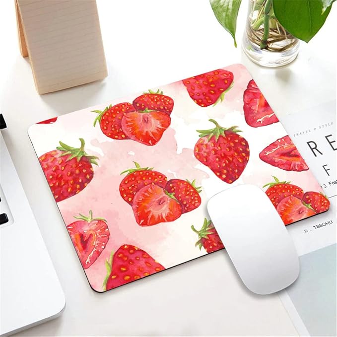 Custom Mouse pad Strawberry Mousepad Office Decor for Women Desk Accessories Cute Strawberries Cute Mouse Pad with Designs Non-Slip Rubber Smooth MousePads for Computer Laptop