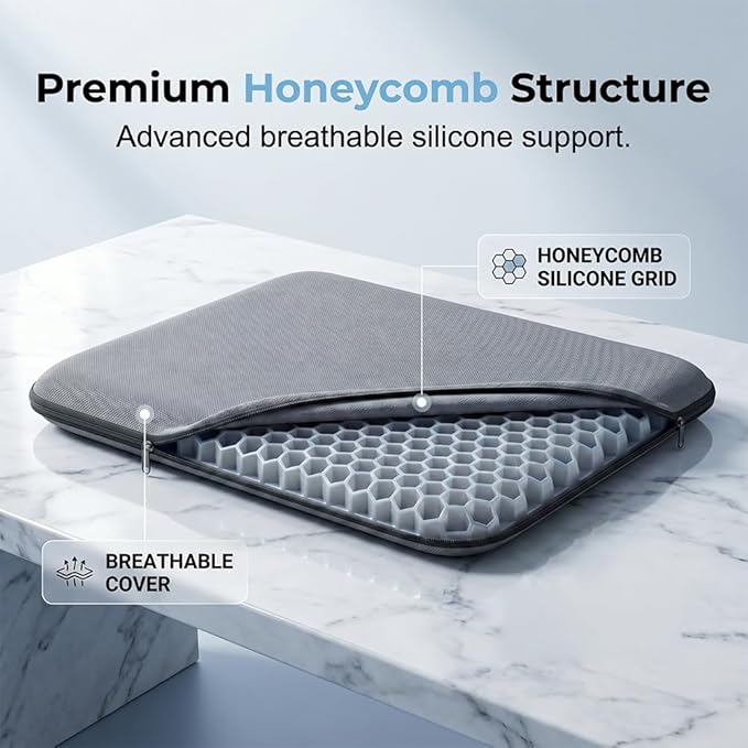Gel Seat Cushion for Long Sitting, Cooling Seat Cushion, Breathable Honeycomb Design Absorbs Pressure Points Chair Pad for Office Chair, Wheelchair, Car & Truck (2)
