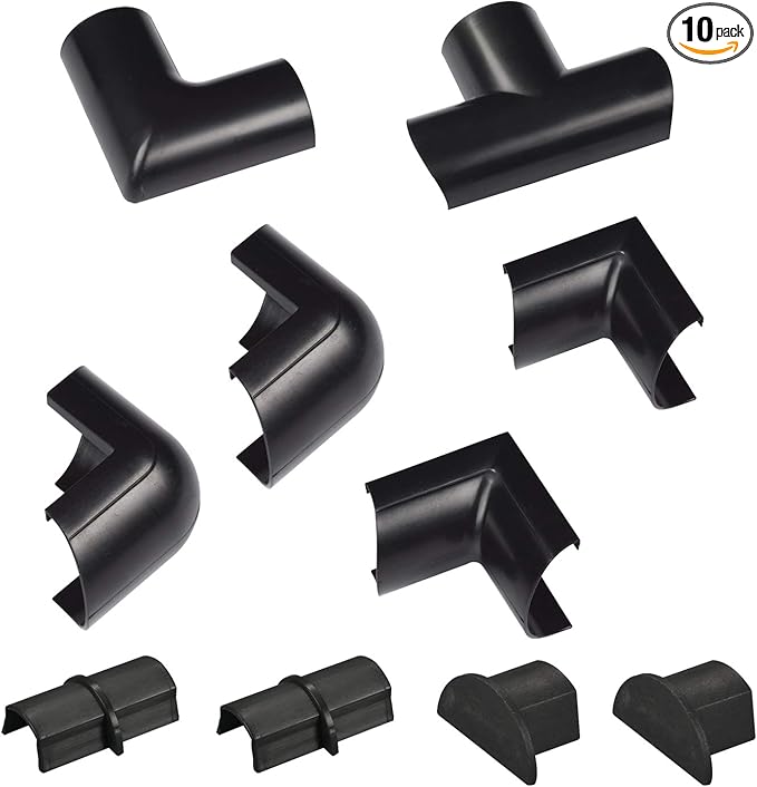 D-Line Mini Cable Trunking Clip-Over Accessory Multipack | Join Multiple Lengths of 30x15mm Mini Cable Cover | 10 Piece Electrical Trunking Accessory Multipack - Black