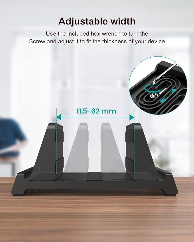Adjustable Vertical Laptop Stand for Desk, Compatible with 11-Inch to 17.3-Inch Laptops, iPad, iPhone, MacBook Pro/Air, Dell, HP, Lenovo, Asus - 3 in 1 Design Computer Stand (Black)