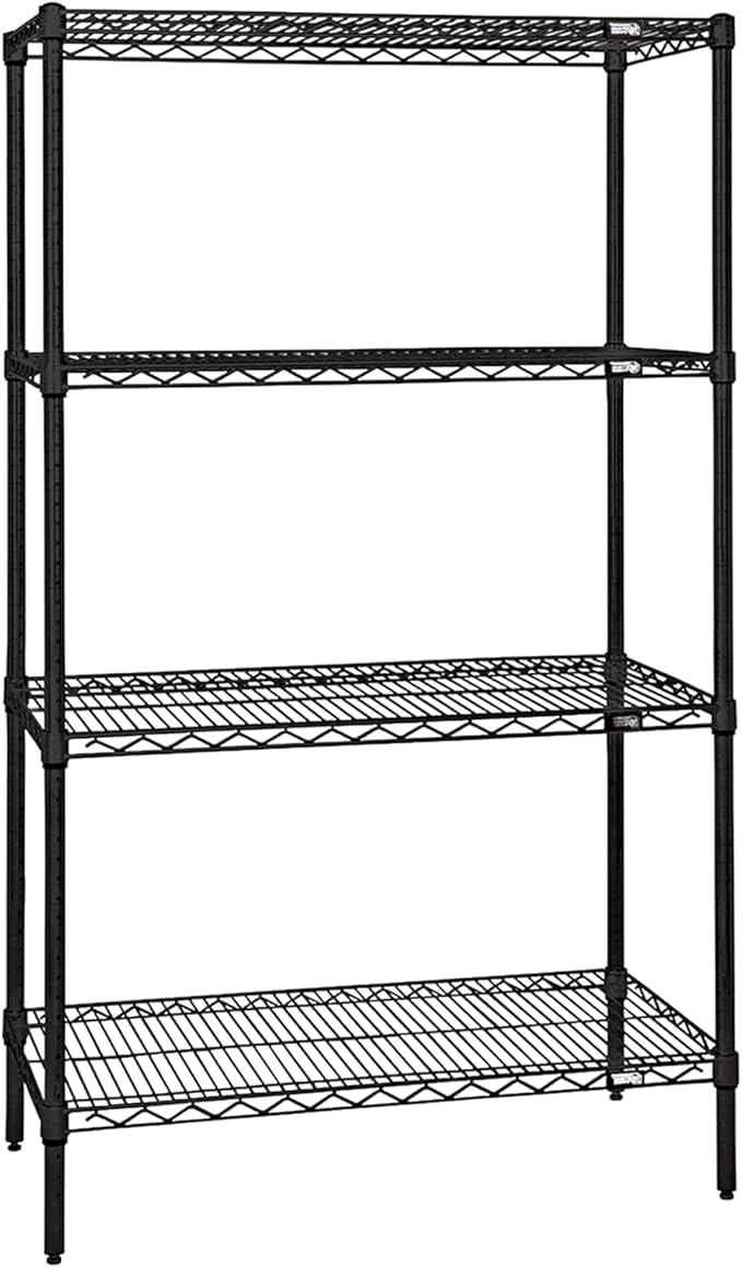 Quantum Storage Systems WR63-1272BK Wire Shelving Starter Kit, 72" W x 12" D x 63" H, 600 lbs Capacity, Carbon Steel, Epoxy Coated, Black, NSF