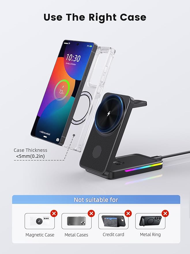 Magnetic Wireless Charger for Samsung Galaxy S26 Ultra, 3 in 1 Wireless Charging Station for Samsung Watch 8, Travel Foldable MagSafe Charger Stand for Android S25 Ultra/Z Fold/Z Flip 7, Buds 4 Pro