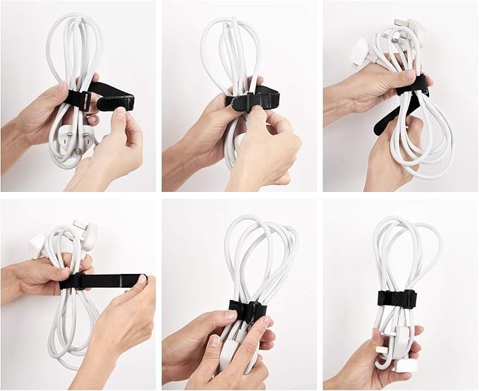 Patu Double Sided Hook and Loop Reversible Cinch Straps - 15 Pcs 8 x 3/4 Inch Reusable Cord Management Wire Organizer Fastening Cable Ties, Black
