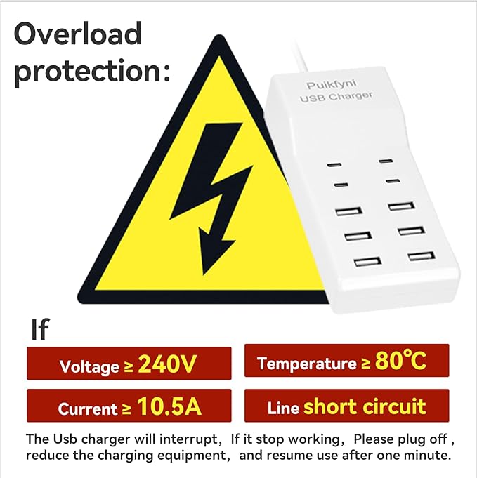 USB Charger Station with 4 Type-C and 6 Type-A Ports, Rapid Charging Auto Detect Technology Safety Guaranteed, 50W 10A USB Charger Block for Smart Phone, Tablet, Laptop, Multiple Devices