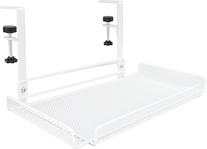 Under Desk Wire Organizer, Cable Management Tray Metal, Large Storage Tray Clamp Mount for Office Home, No Drill Cable Raceway (White)