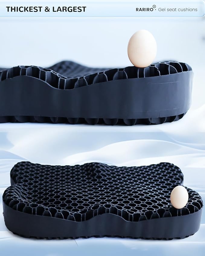 Gel Seat Cushion for Long Sitting(Enlarged & Thickened), Cooling Pressure Relief Seat Cushion for Wheelchair, Driving, Kayak, Office Desk Chair Seat Pad Gel for Heavy People[Black-2.75" Thick]