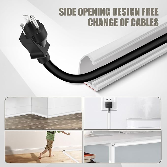 Cord Wall Cover, 118in Self-Adhesive Wire Covers for Cords on Wall, Extension Cable Hider for Floor, Mounted Tv, Home and Office Cavity 0.63" Wx0.31 H (White)