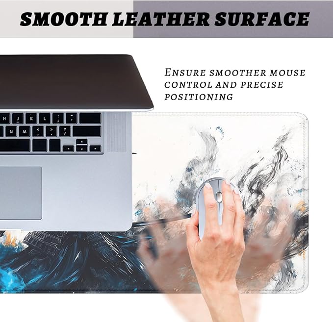 Dark Samurai Gaming Mouse Pad Japanese Legendary Armor Blue Flame Extended Mousepad Waterproof Stitched Edges Rubber Base Non-Slip Deskmap Computer Keyboard Mat 31.5x11.8 in