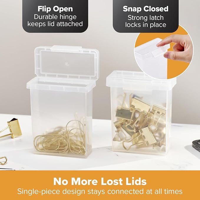 Bostitch Konnect Storage Containers with Lids, Office Organizer, Clear Plastic Box, Stackable for Crayons, Q-tips, Office Supplies, Labels, 0.5 Qt, 2 Pack