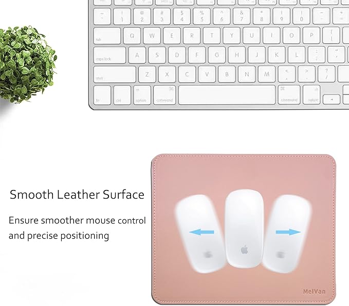 MelVan PU Leather Mouse Pad with Stitched Edge, Wood Mousepad, Waterproof Gaming Mouse Pad Mat for Computers, Laptop, Office & Home, 10.2" x 8.3", 1 Pack (Pink)