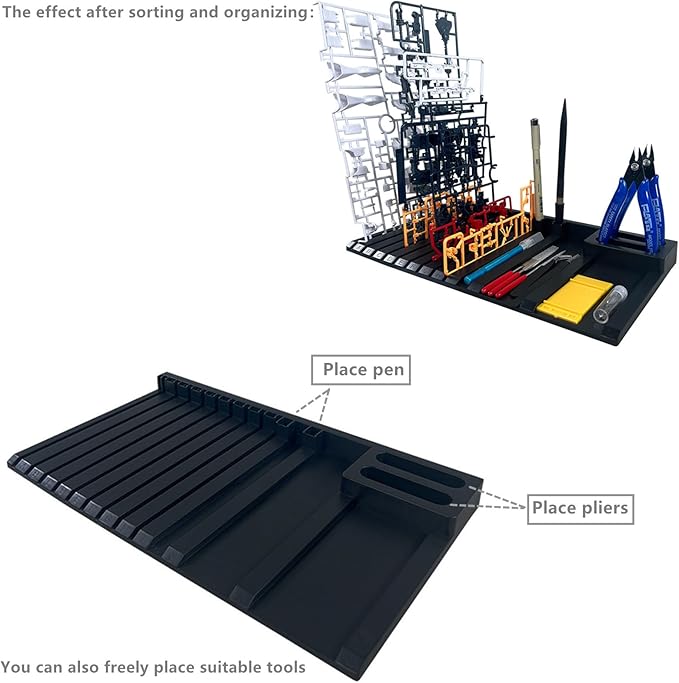 4-Piece Set Model Kit Display Stand and Runner Storage System with Action Base, Suitable for storing various tools,Suitable for Model Stand and HG, MG and RG Model Character Display Stand，Black.