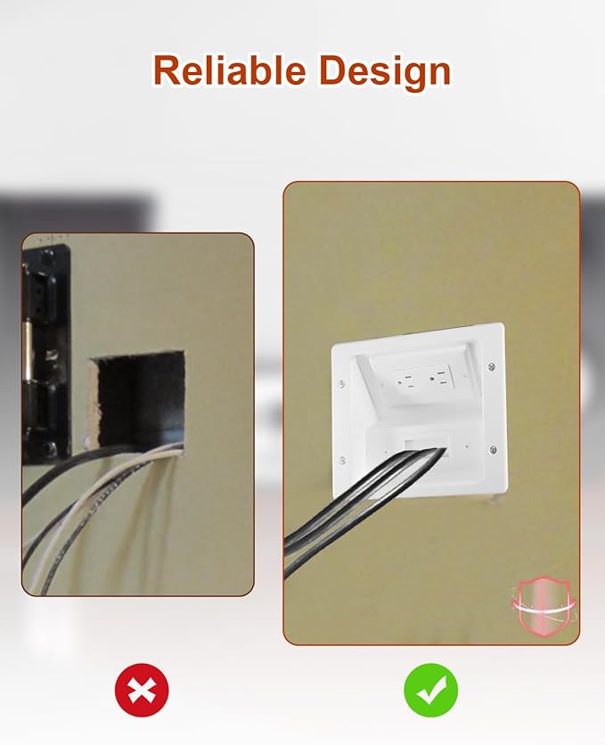 in Wall Cable Concealer Kit with Recessed TV Outlet Box 2 Hole Socket, 9ft Cord, Cable Management Kit with TV Cable Management, HDMI Cables and Home Theater Systems