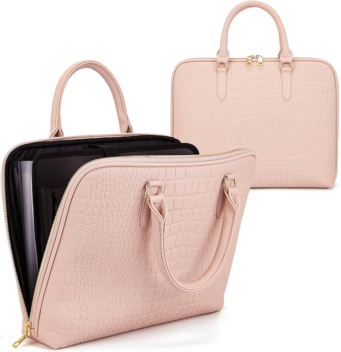 Accordian File Organizer Tote,Folder with Zipper & Labels,12 Pocket Expanding File Folder with Multi-Pockets Paper Folder for Letter A4 Files Business Teacher Office Bag (Pink)