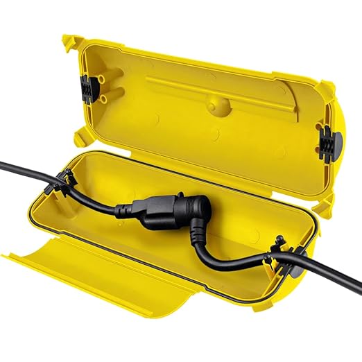 Flemoon Outdoor Extension Cord Safety Cover with Waterproof Protector Seal, Weatherproof Electrical Connection Box for Outdoor Outlets, Plugs, Sockets, Holiday Decorations, Power Tools, Yellow