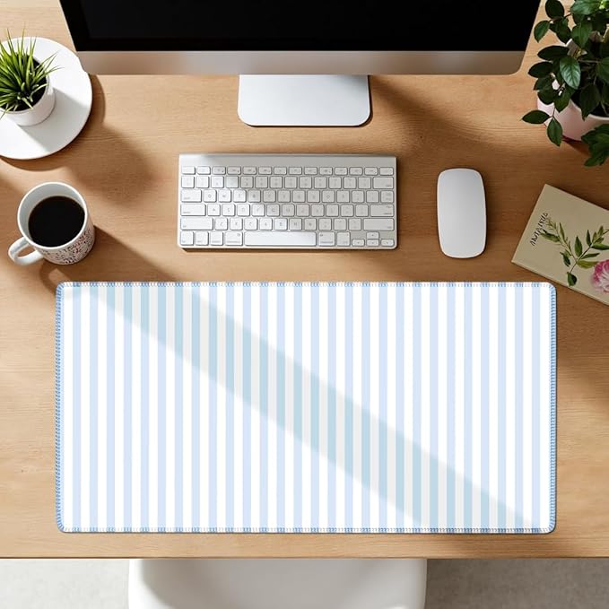 Blue Striped Desk Mat Cute Pastel XXL Large Gaming Mouse Pad Desk Pad Kawaii Aesthetic Home Office Decor Cozy Keyboard Laptop Computer Mat
