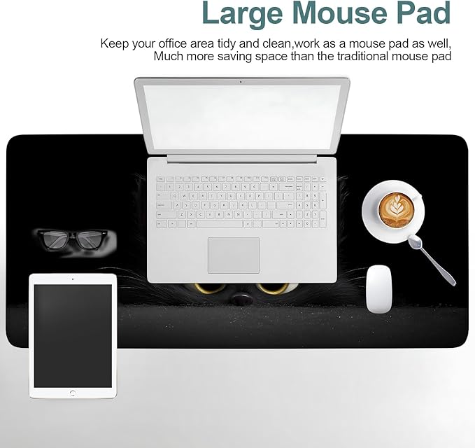 Cat-Inspired Extended Gaming Mouse Pad 35.4 x 15.7 Inch – Large Desk Mat for Gaming, Office Work, and Study, with Non-Slip Rubber Base, Smooth Cloth Surface, and Stitched Edges