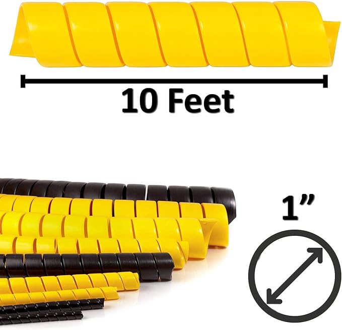 Electriduct 1 Inch Heavy Duty Spiral Wrap HDPE Flexible Plastic Cable Sleeve Hose Protector 10 Feet - Yellow