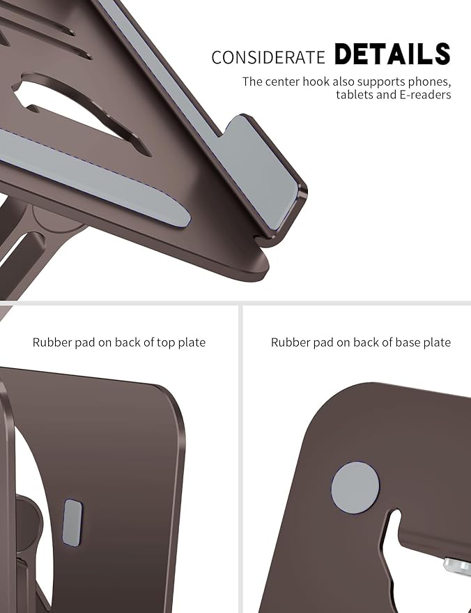 Laptop Stand, Ergonomic Adjustable Computer Stand for Collaborative Work, Foldable and Portable Heat Sink Computer Stands, Fits up to 16-inch Laptops (Coffee Brown)