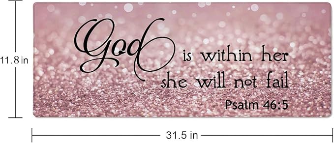 Bible Verse Gaming Mouse Pad Large, Keyboard Mouse Mat Desk Pad, Non-Slip Rubber Base with Stitched Edges Mousepad, 31.5X11.8 inch - Psalm 46:5 God is Within Her,She Will not Fall
