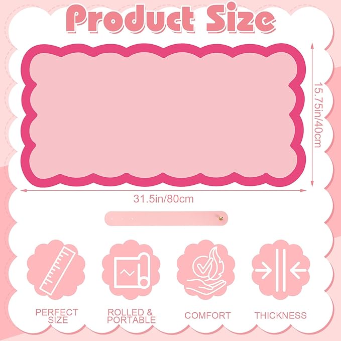 Teenyyou Makeup Mat for Vanity Protect Scalloped Makeup Mat 31.5 x 15.8'' Vanity Cover Top 2026 Graduation Gifts Dual-sided Dressing Table Pad Waterproof Mouse Pads for Dormitory Desktop(Pink)