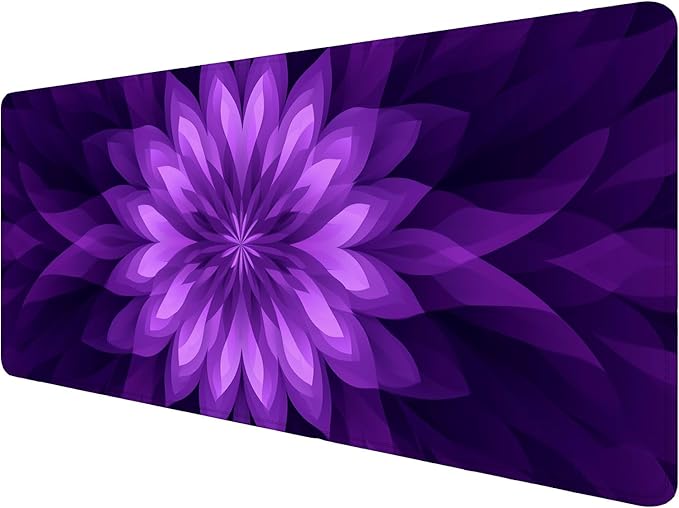 Purple Flower Gaming Mouse Pad Radiating Abstract Flowers Geometry Large Gaming Mouse Mat with Stitched Edges,Non-Slip Waterproof Rubber Base Mous Mat Office Computer Keyboard Laptop 31.5x11.8 Inch