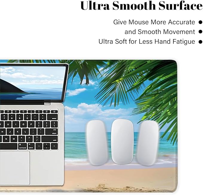 Summer Sea Palm Beach Large Mouse Pad Non-Slip Rubber Long Gaming Desk Mat Big Computer Keyboard Mousepad Waterproof Protector Wristing Pad for Gaming Office Home Decorative 31.5 X 11.8 Inch