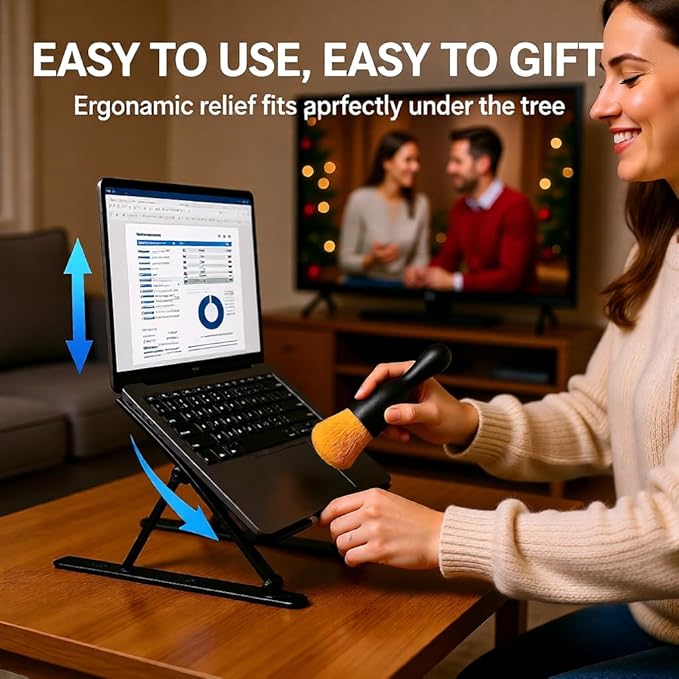 Adjustable Laptop Stand with Cleaning Brush – Aluminum Alloy Ergonomic Riser, Foldable & Portable Ventilated Notebook Holder for Desk, Fits Laptops up to 17.3" -(Black, ) 23.6"MODEL (BLACK)