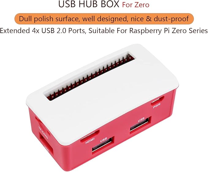 USB HUB Box Kit with USB HUB HAT Board and ABS Case for Raspberry Pi Zero 2 W/Zero 2WH/Pi Zero/Zero W/Zero WH,with 4X Extended USB Ports Compatible with USB 2.0/1.1