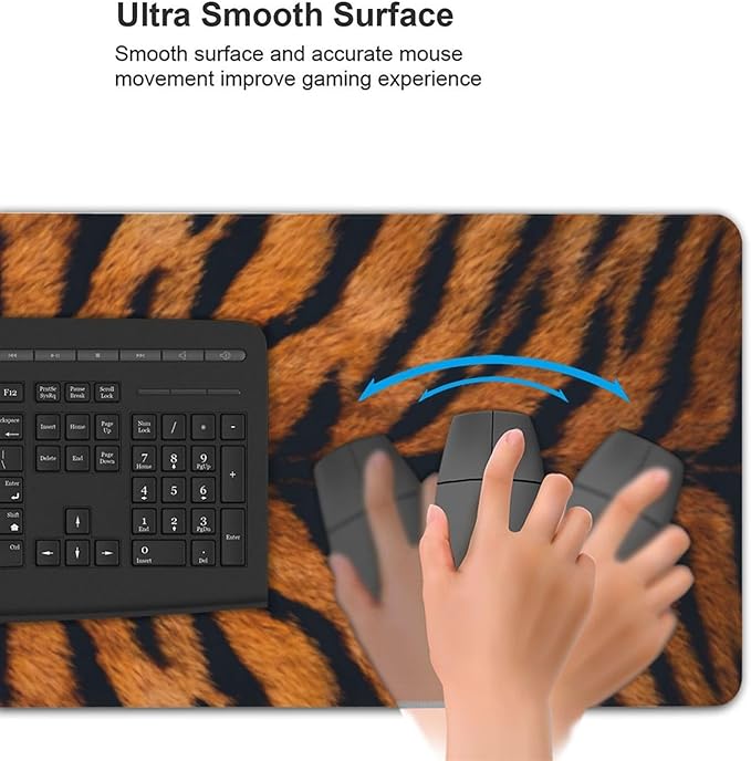 Tiger Stripes Print Large Mouse Pad & Desk Mat Animal Skin Texture Extended Mousepad Non-Slip Rubber Base Laptop Computer Keyboard Pad for Gaming, Office & Home Decor, XXXL - 35.4" X 15.7"