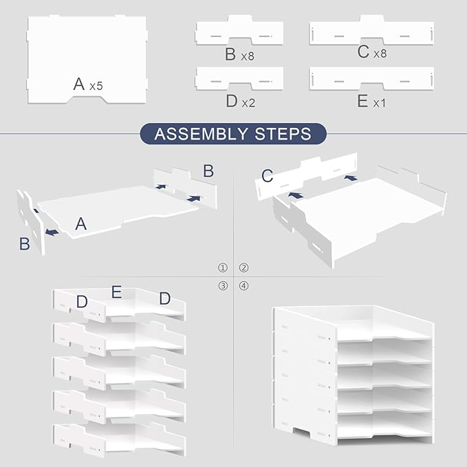 SONGWAY 5-Tier Stackable Paper Tray - File Organizer for Desk, Paper Sorter, Desktop Letter Trays, Workspace Desk Organizer Trays for Home Office School