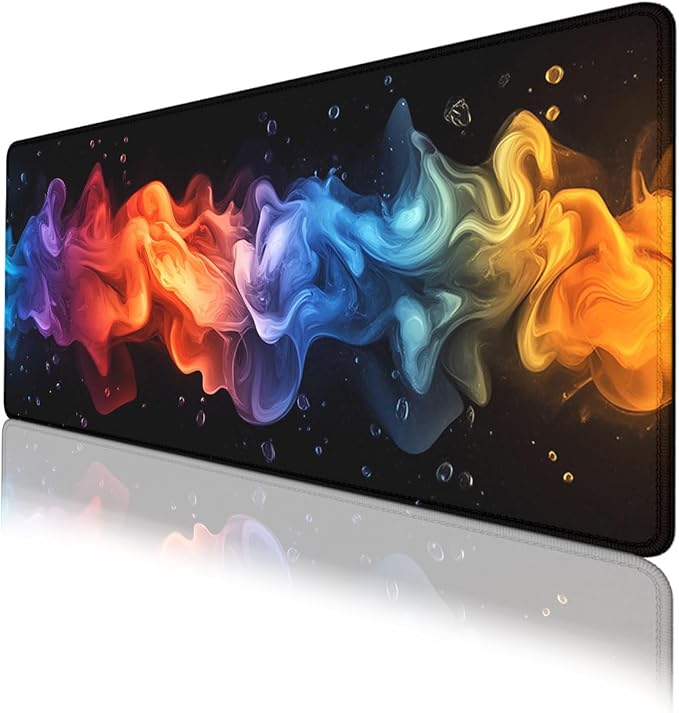 Abstract Gaming Mouse Pad Paint Swirl Neon Light Fluid Shape Large Gaming Mouse Mat with Stitched Edges,Non-Slip Waterproof Rubber Base Mous Mat 31.5x11.8 in